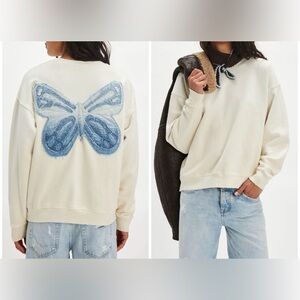 NWOT Free People Tricia Fix Indigo Butterfly Crewneck - ivory - Small, XL